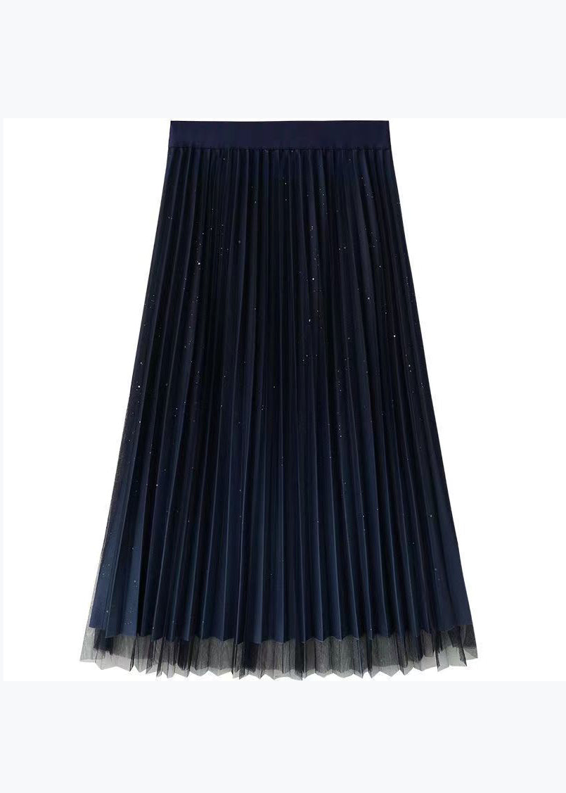 French Blue Starry Sky Wear on Both Sides Tulle Pleated Skirt Spring