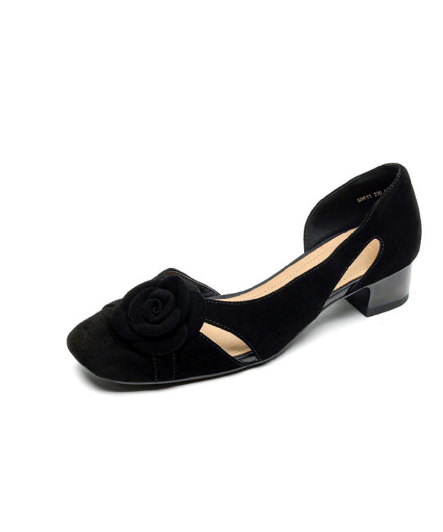 French Caramel Hollow Out Suede Chunky Sandals