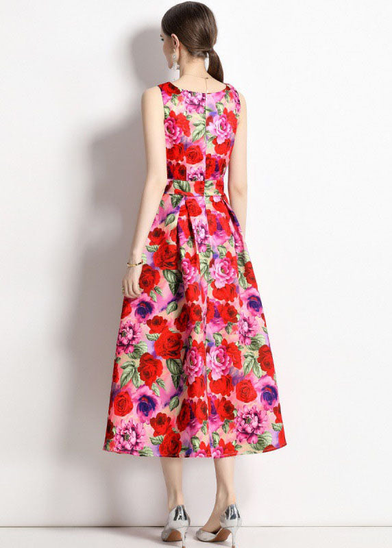 French Print Wrinkled Patchwork Chiffon a Line Skirts Sleeveless