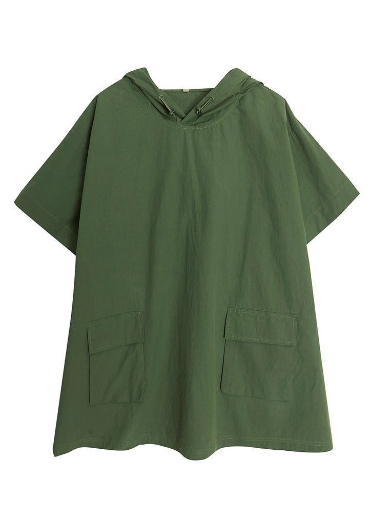 French Green Oversized Pockets Cotton Sweatshirt Summer
