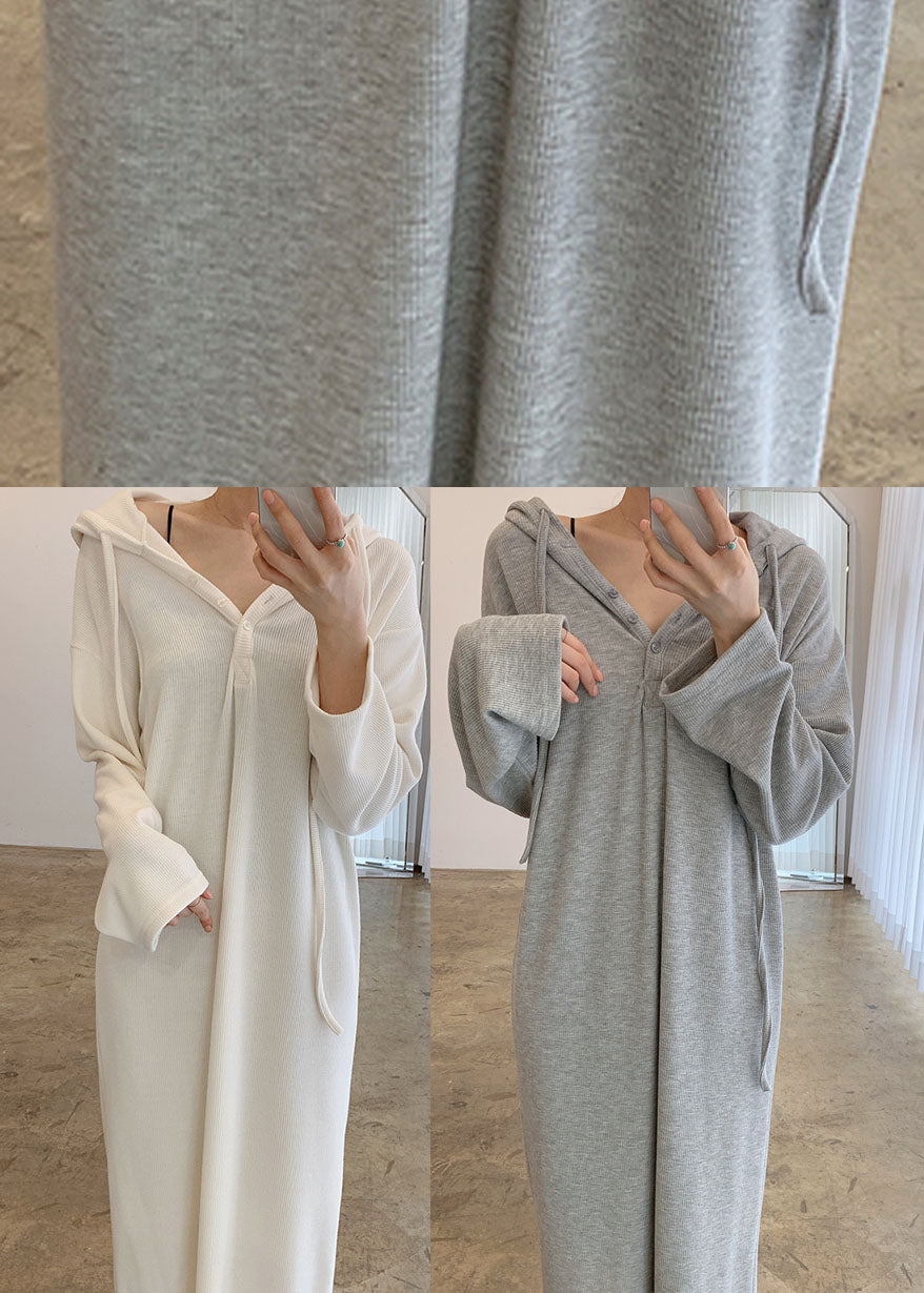 French Grey Hooded Maxi Dresses Spring