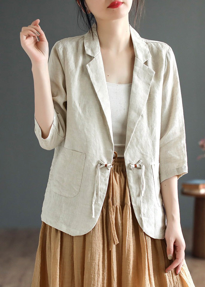 French Peacock Blue Notched Button Coats Half Sleeve