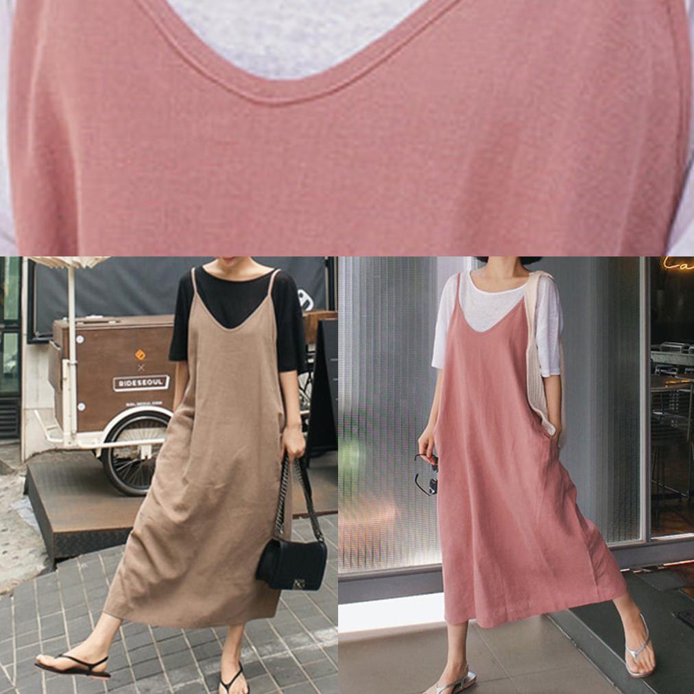 French Spaghetti Strap Linen Cotton Soft Surroundings Khaki Dresses