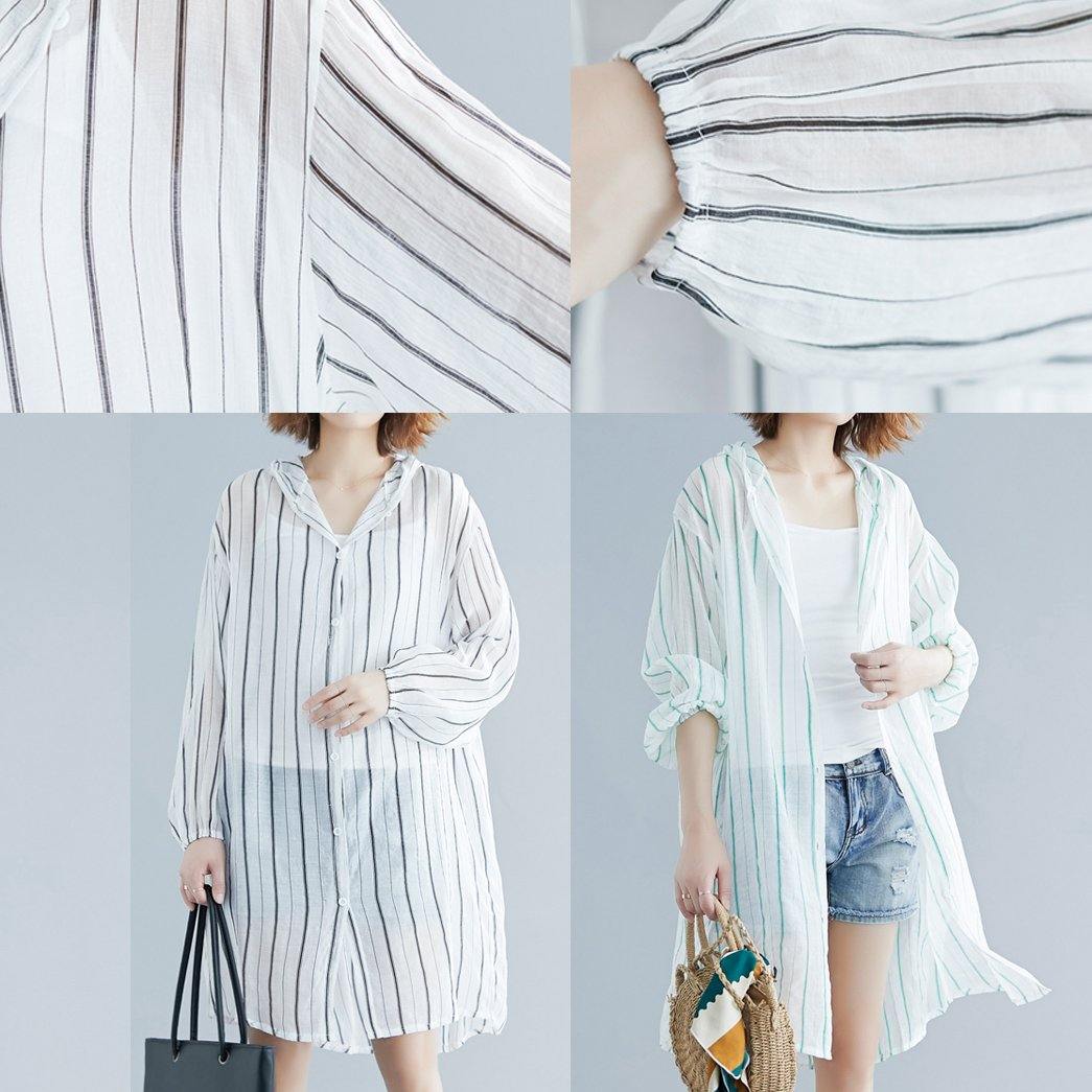 French Black Striped Chiffon Box Top Hooded Daily Summer Shirts