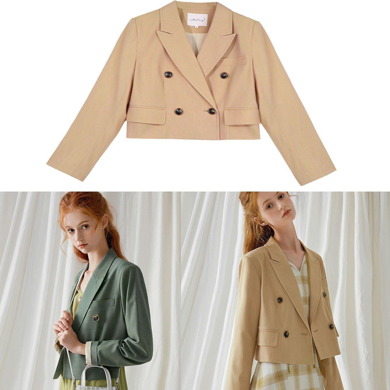 French Green Cotton Crane Double Breast Dresses Fall Blouses Coat