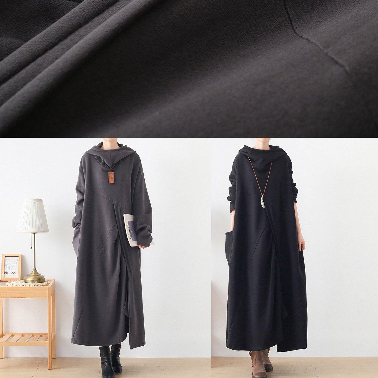 French Hooded Asymmetric Tunic Catwalk Black Kaftan Dresses