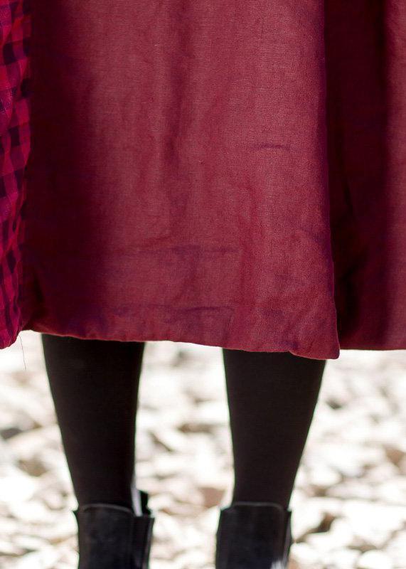 French Linen Robes Metropolitan Museum Plaid Spliced Long Sleeve Midi Dress