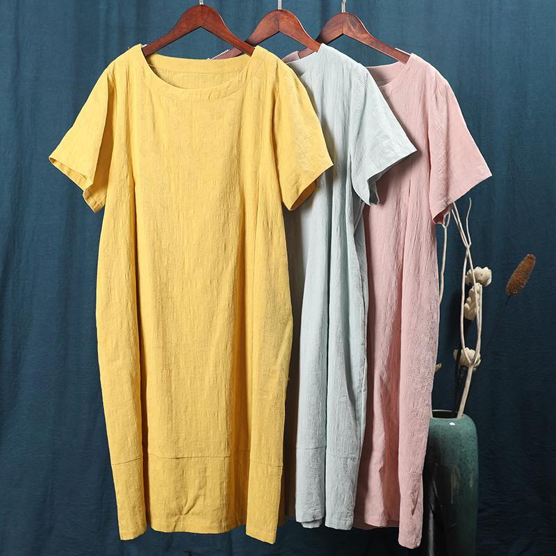 French O Neck Pockets Summer Dress Work Outfits Yellow Dress