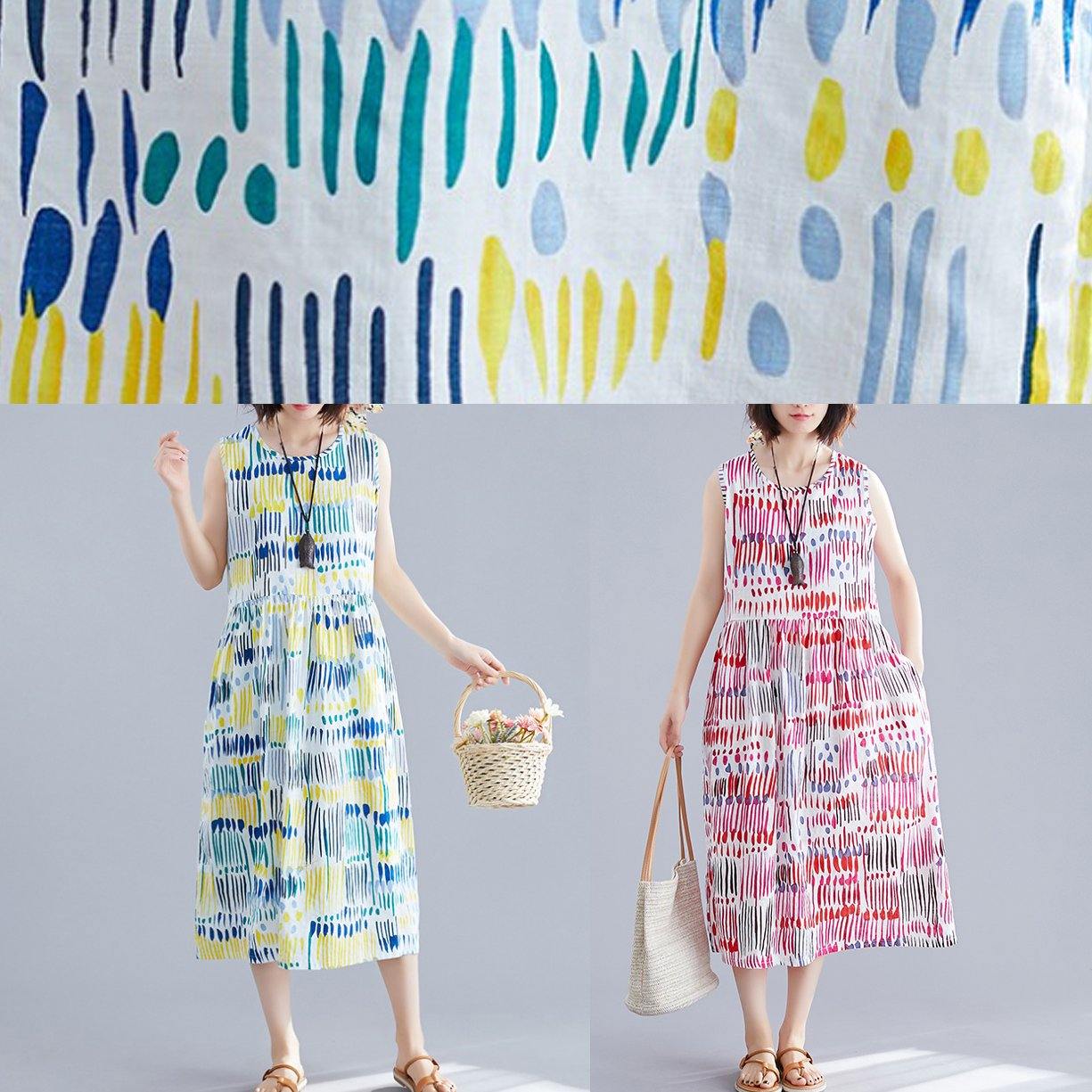 French O Neck Sleeveless Cotton Clothes for Inspiration Blue Striped Dresses