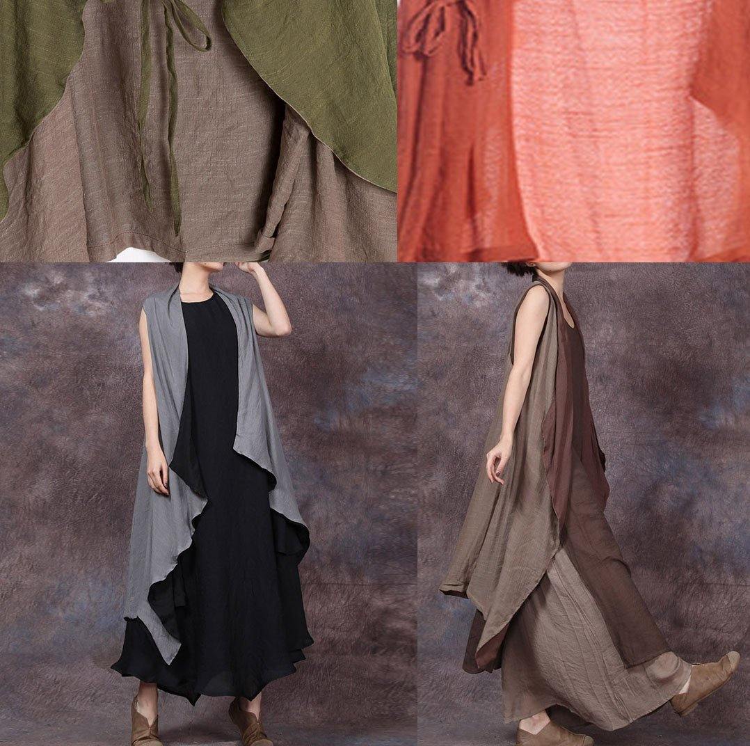 French Sleeveless Linen Long Shirts Runway Green Outwear Summer