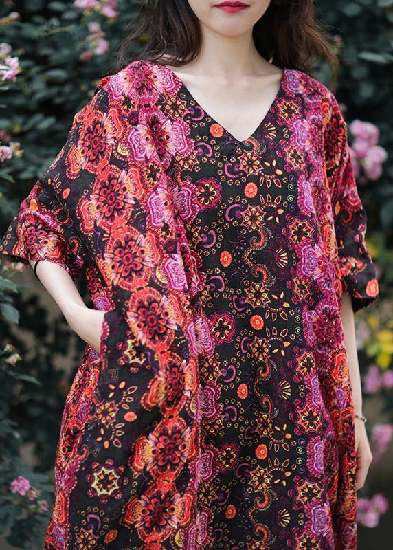 French V Neck Baggy Cotton Clothes Catwalk Loose Dresses
