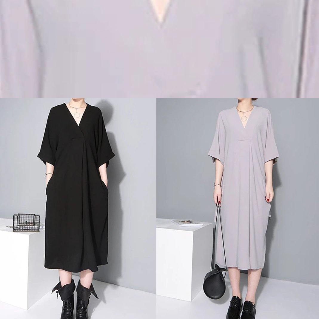 French V Neck Tie Waist Cotton Clothes for Neckline Black Robe Dresses