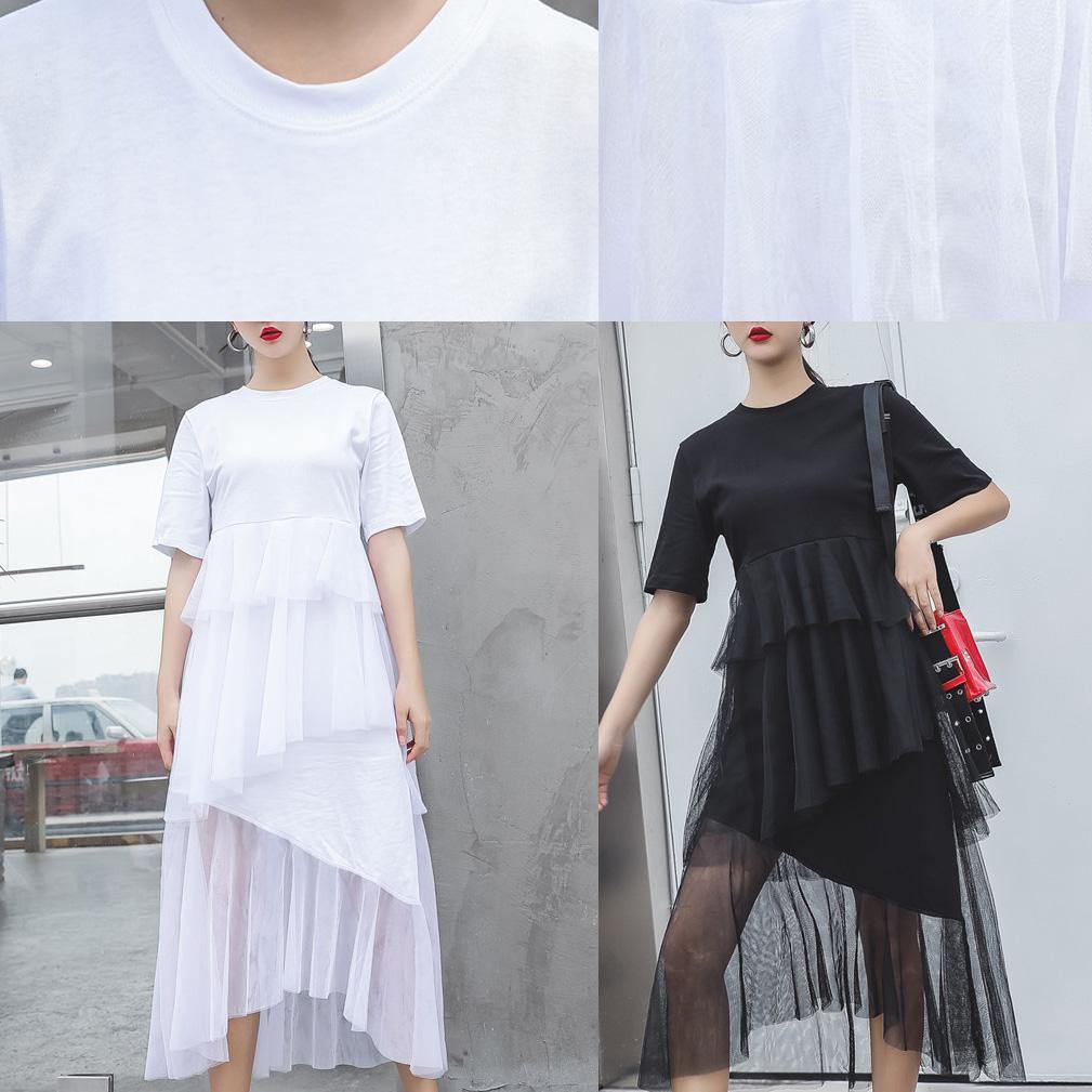 French White Cotton Tunic Patchwork Tulle Robe Summer Dresses