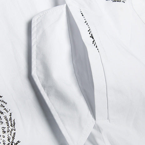 French White Print Cotton Clothes Fine Sewing Pockets Midi Shirt Dresses