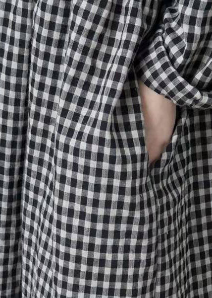 French Black Plaid Clothes Lapel Patchwork Traveling Dresses