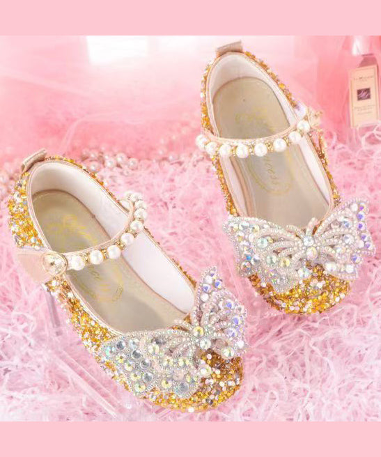 Girl Baby Princess Crystal Shoes Pink Buckle Strap Nail Bead