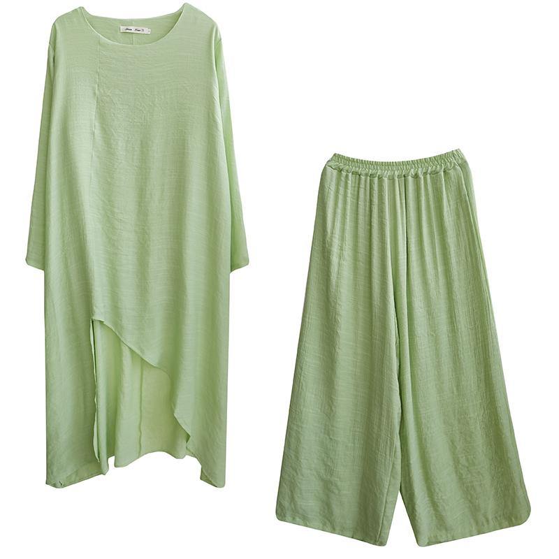 Green Suit Spring Long Top Wide Leg Pants Two Pieces