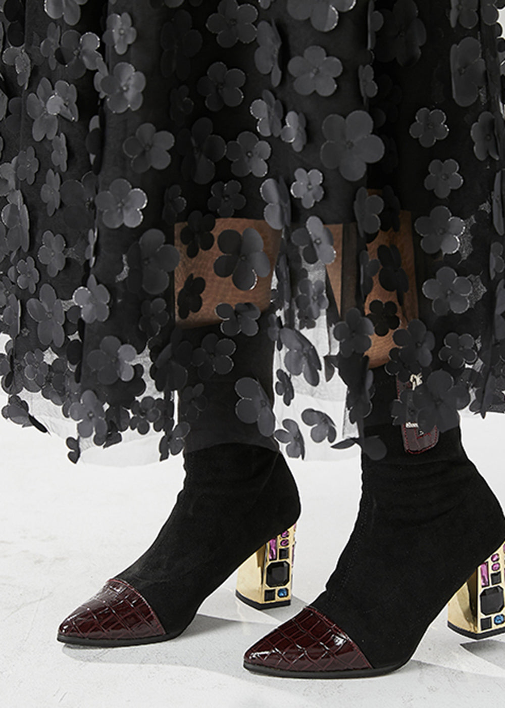 Handmade Black Appliqued Tulle a Line Skirts Fall