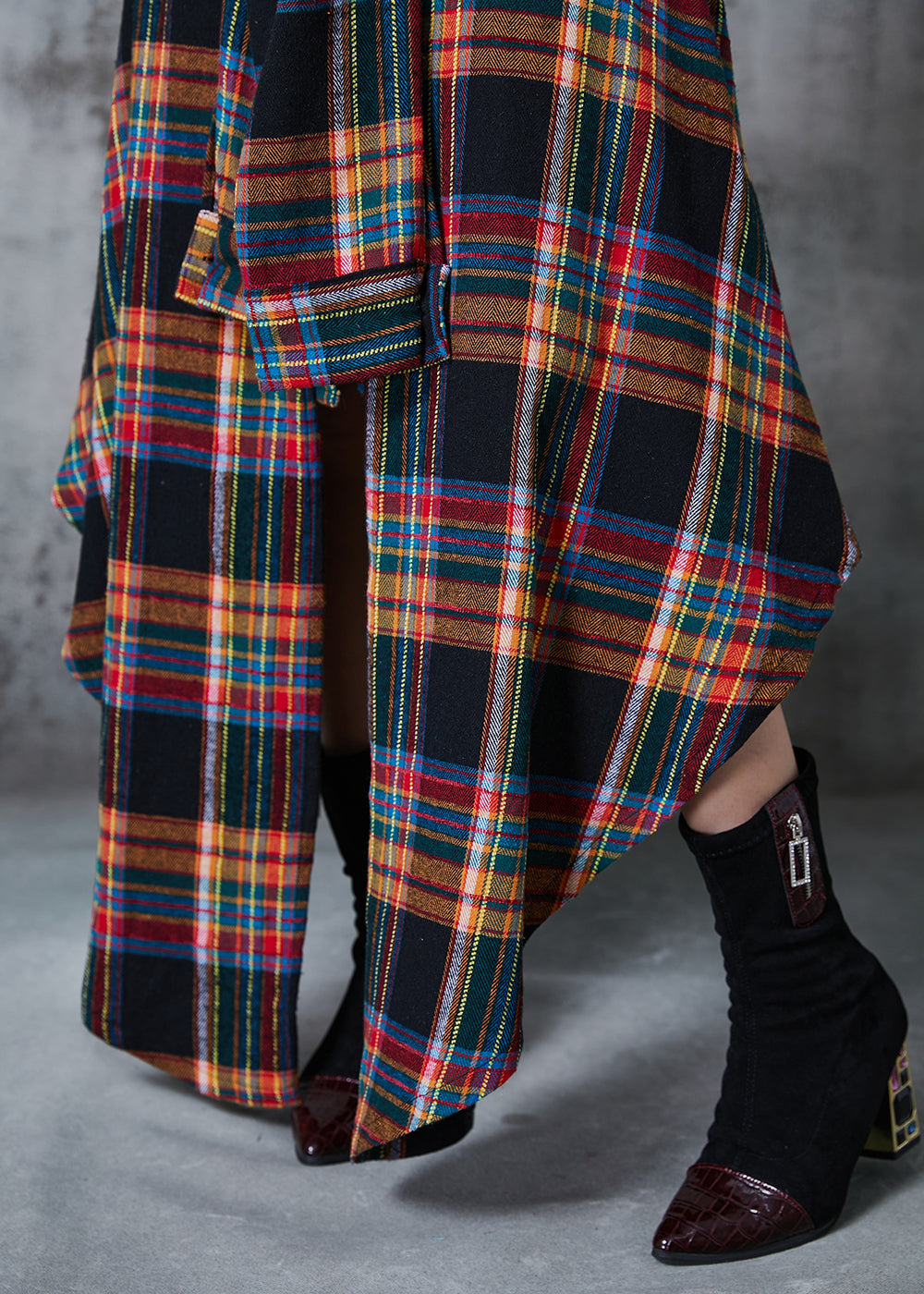 Handmade Brown Asymmetrical Plaid Cotton Skirts Spring