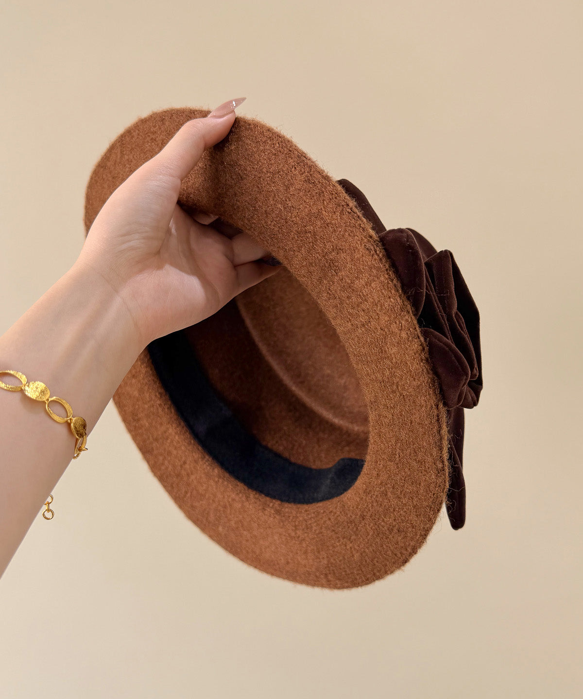 Handmade Coffee Woolen Cloche Hat