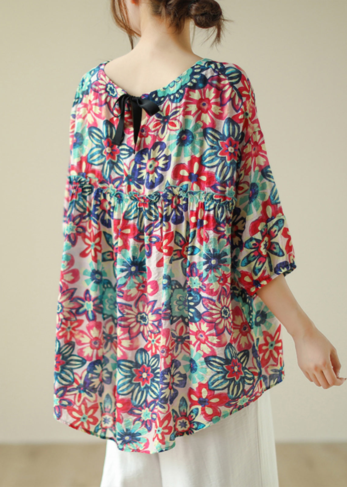 Handmade O-neck Print Low High Design Shirts Half Sleeve