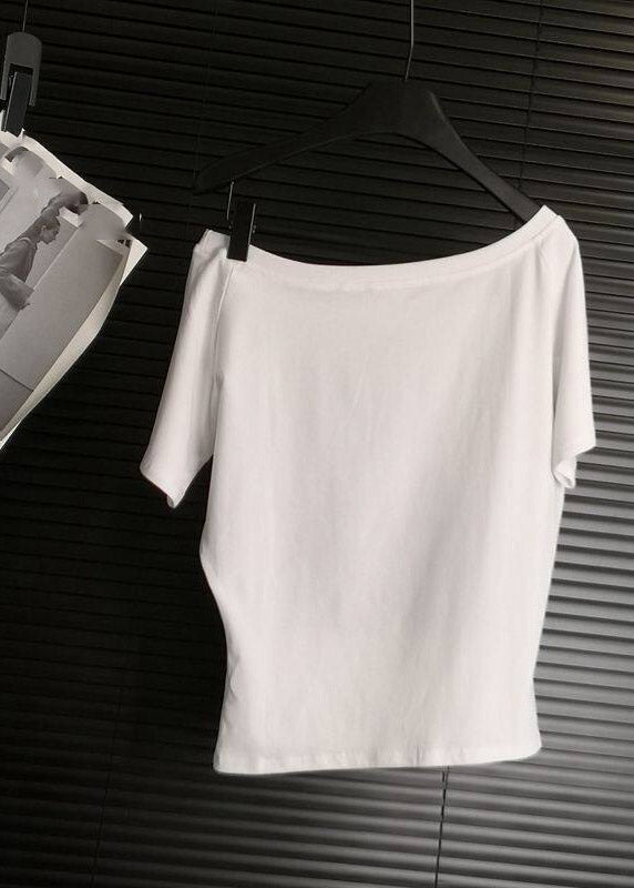 Handmade White O-neck Belle Print T Shirt Summer