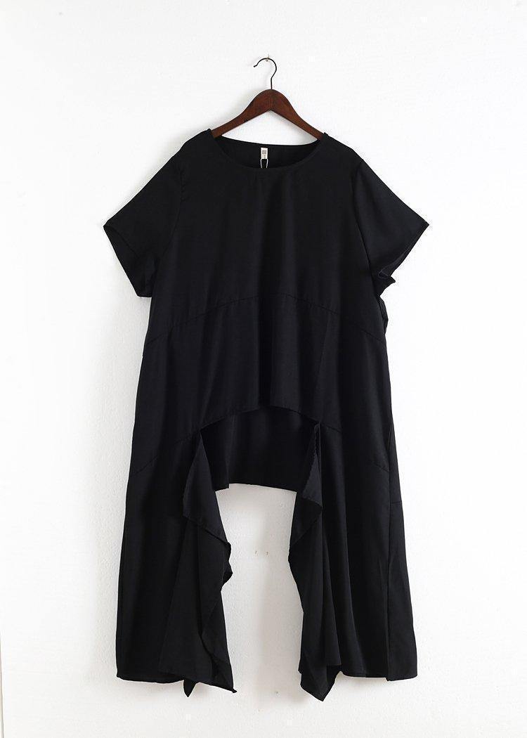 Handmade Asymmetric Tops and Wide Leg Pants Cotton 18th Century Design Black Loose Summer