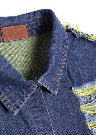 Handmade Denim Blue Patchwork Sleeve Fine Coats Photography Hollow Out Fall Coats