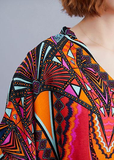 Handmade Cotton Tunic Dress V Neck Batwing Sleeve Traveling Summer Dresses
