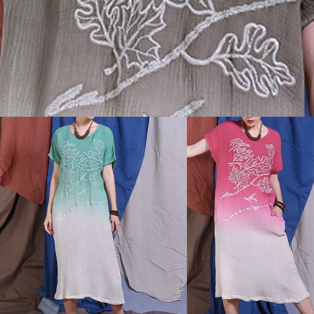 Handmade Gray O Neck Cotton Quilting Clothes Gradient Color Traveling Sundress Dresses