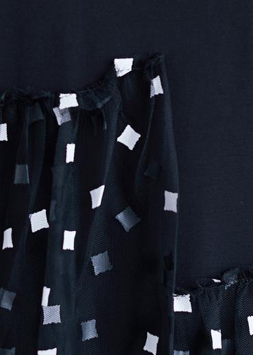 Handmade O Neck Patchwork Tulle Cotton Black Dress Summer