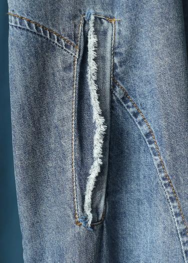 Handmade O Neck Pockets Wardrobes Fabrics Denim Blue Dresses