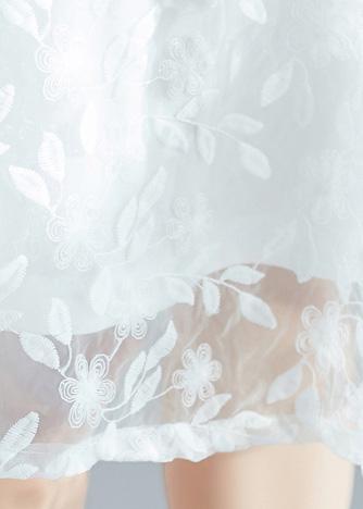 Handmade White Dress O Neck Cinched a Line Summer Dresses