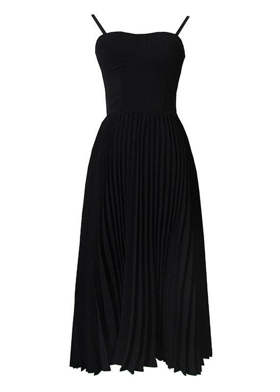Hot Black Wrinkled Patchwork Chiffon Long Dress