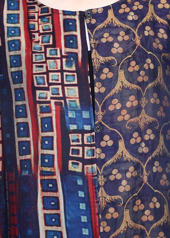 Italian Blue Print Button Silk Long Shirts Wide Leg Two Pieces Set
