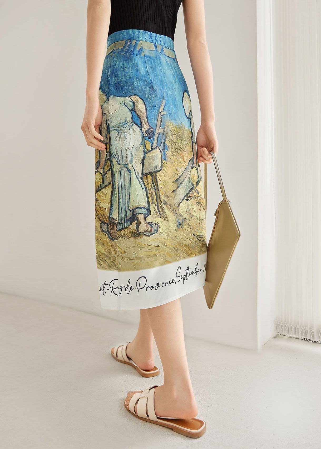 Italian Colorblock Print Silk a Line Skirts Summer