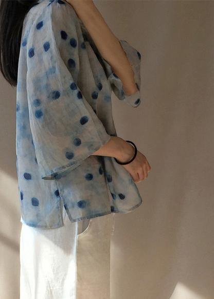 Italian Dotted Clothes Stand Collar Flare Sleeve Box Shirts