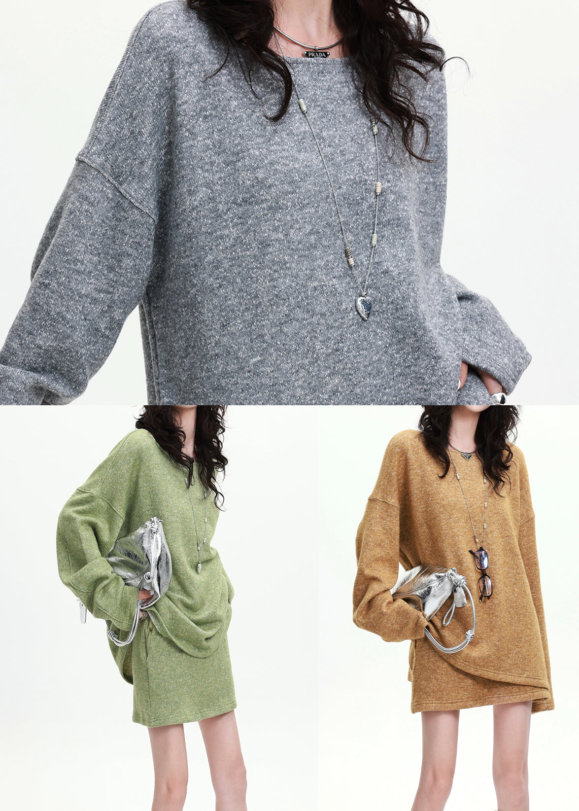 Italian Grey Oversized Wool Knit Two Pieces Set Spring