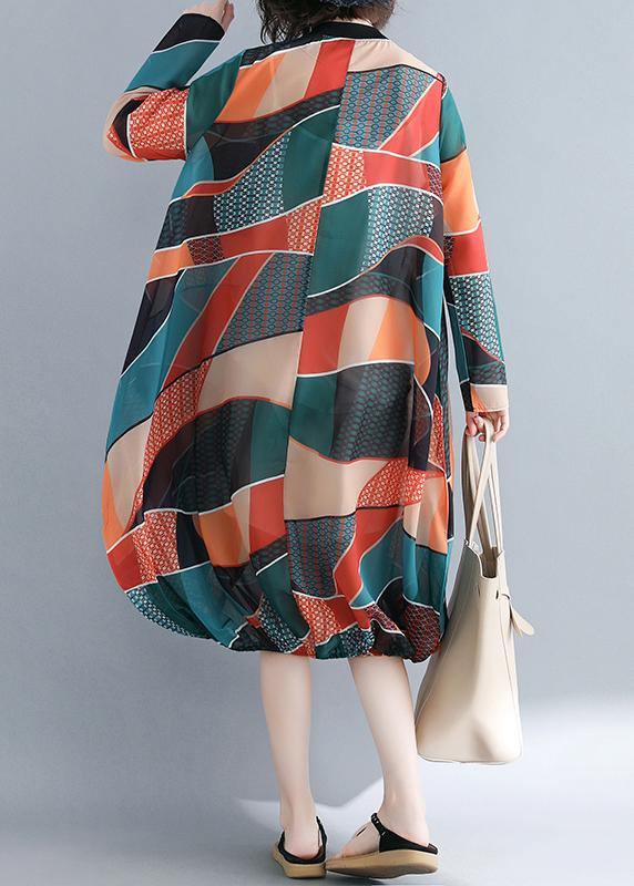 Italian V Neck Zippered Tunics for Catwalk Geometric Maxi Dress