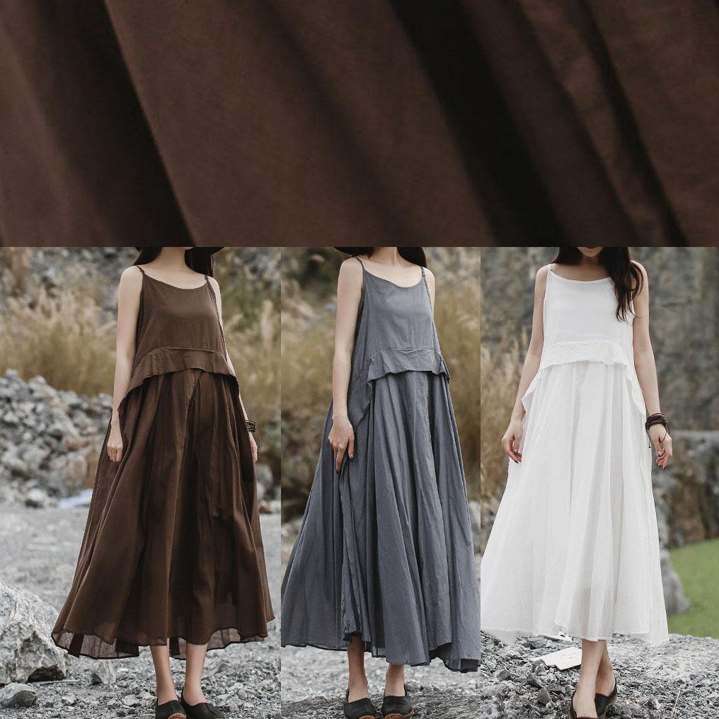 Italian Brown Linen Clothes Sleeveless Long Summer Dresses