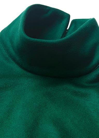 Italian Green Cotton Dresses Zippered Maxi High Neck Dress