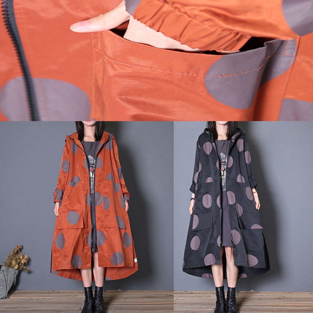 Italian Hooded Zippered Fine Clothes Red Dotted Dresses Coats Fall