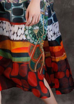 Italian Multicolor Linen Clothes O Neck Pockets Kaftan Summer Dress