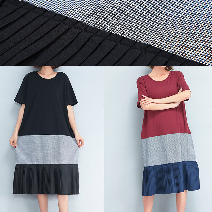 Italian Patchwork O Neck Cotton Clothes Stylish Fabrics Red Maxi Dresses Summer