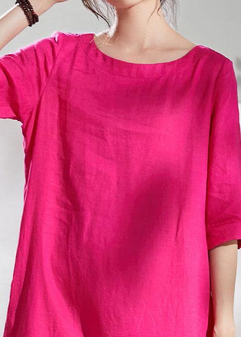 Italian Rose Linen Dresses O Neck Half Sleeve Maxi Summer Dresses