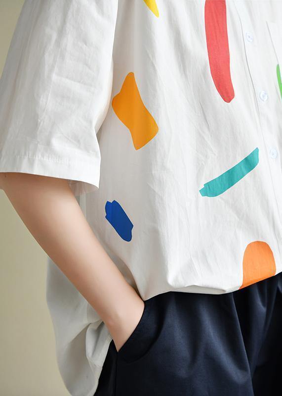 Italian White Print Clothes for Lapel Half Sleeve Dresses Summer Blouse