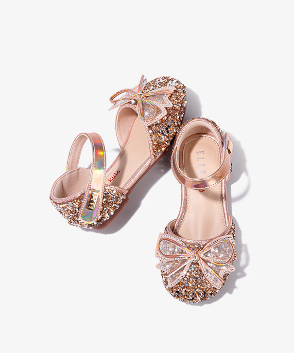 Kids Buckle Strap Princess Flat Shoes for Silver Faux Leather Zircon
