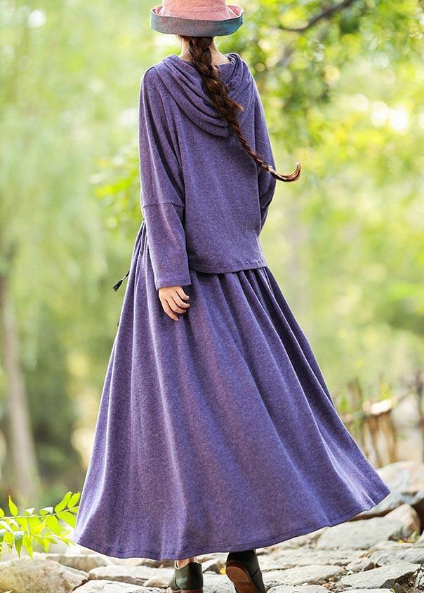 Knitted Skirt New Long Sleeve Knitted Sweater Purple Suit for