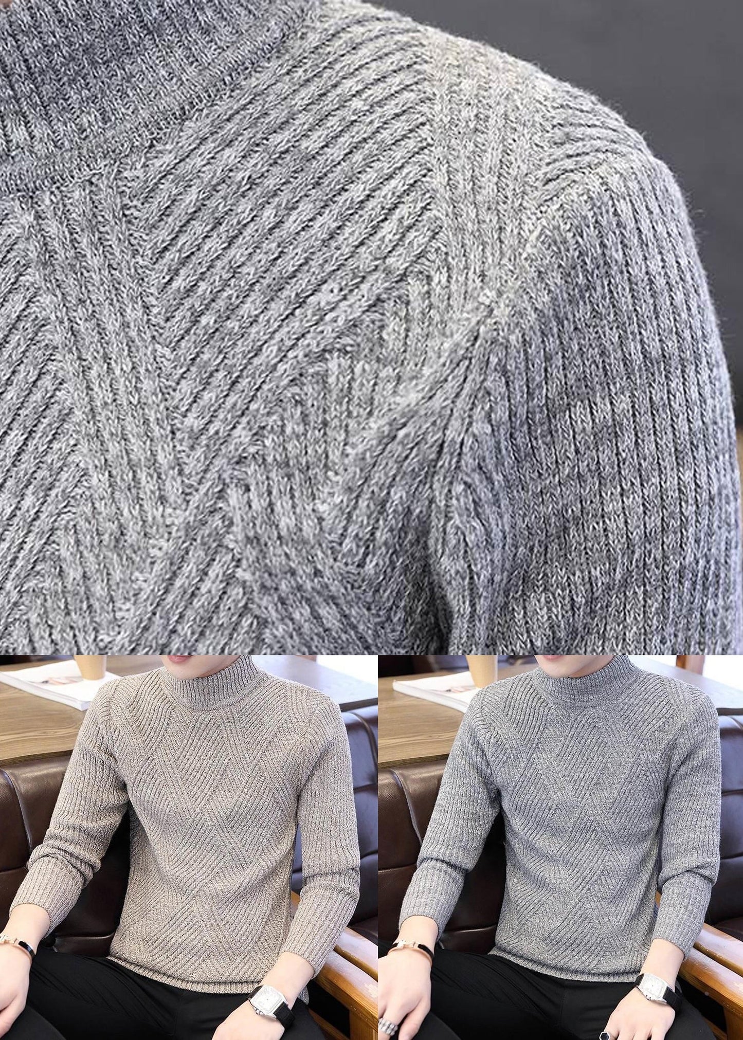 Light Grey Cozy Knit Winter Sweater Turtleneck