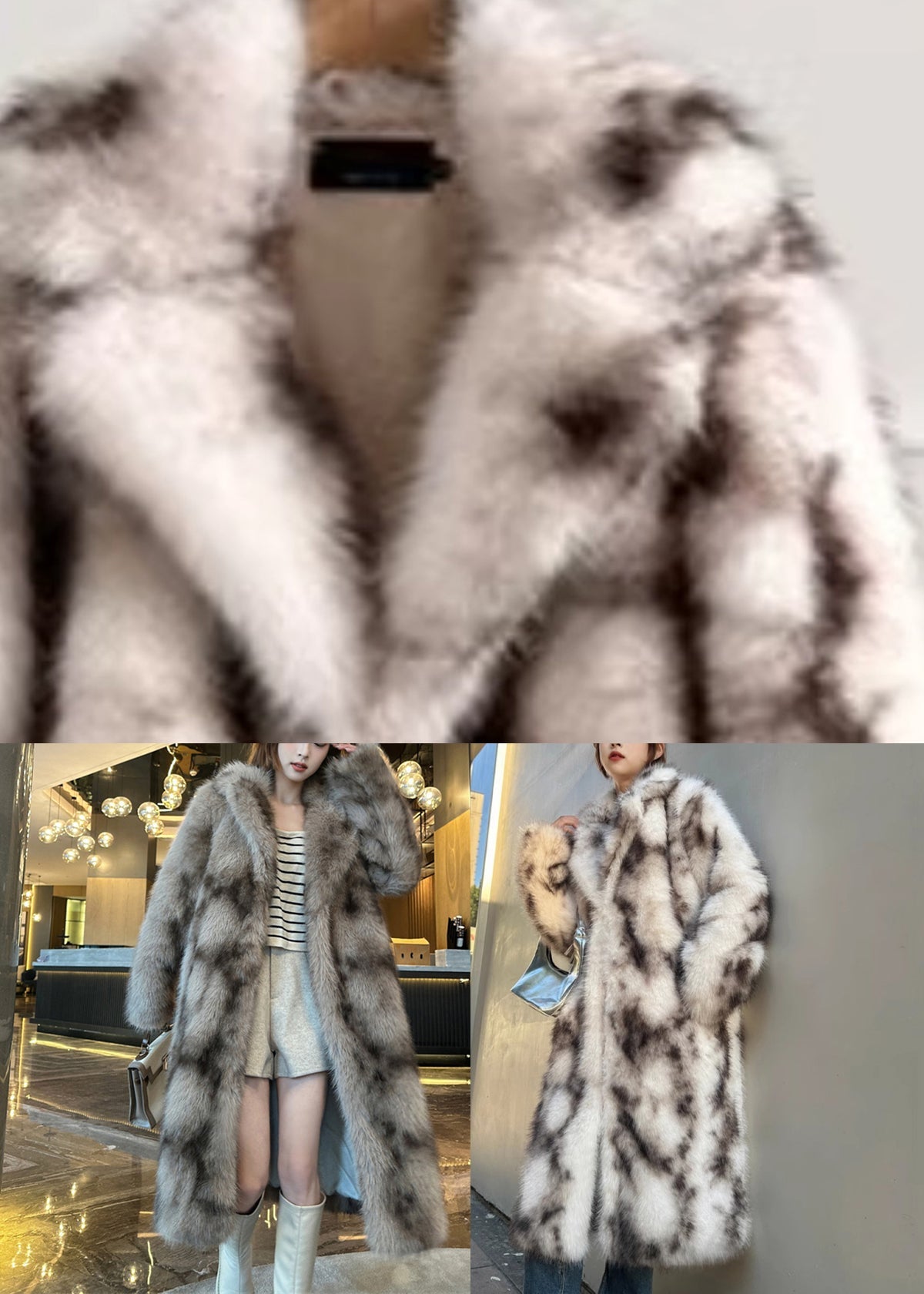 Light Pink Stand Collar Leather and Fur Maxi Coat Long Sleeve